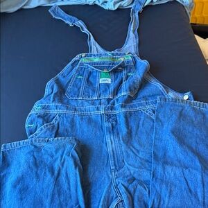 Liberty Blue Denim Overalls with Green Accents